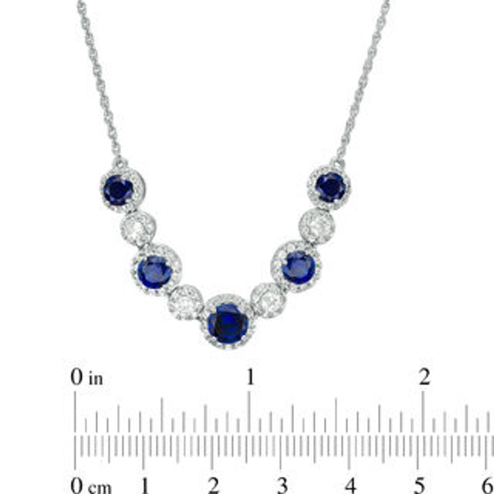 Alternating Lab-Created Blue and White Sapphire Frame Necklace in Sterling Silver|Peoples Jewellers