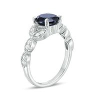 7.0mm Lab-Created Blue Sapphire and 0.145 CT. T.W. Diamond Vintage-Style Petals Engagement Ring in 10K White Gold|Peoples Jewellers