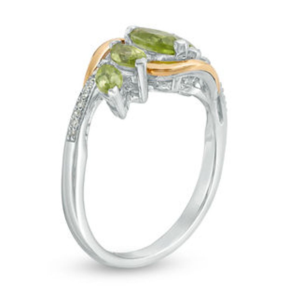Marquise Peridot and 0.046 CT. T.W. Diamond Five Stone Ring in Sterling Silver and 14K Gold|Peoples Jewellers