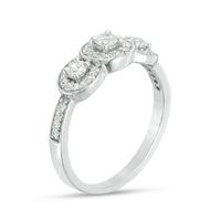 0.45 CT. T.W. Diamond Three Stone Frame Engagement Ring in 10K White Gold|Peoples Jewellers