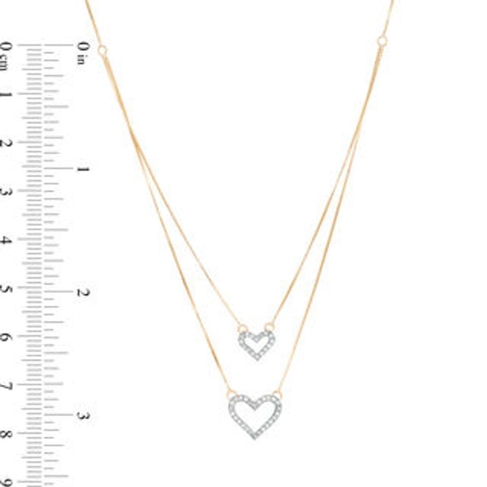 0.15 CT. T.W. Diamond Heart Double Strand Necklace in 10K Gold - 17"|Peoples Jewellers