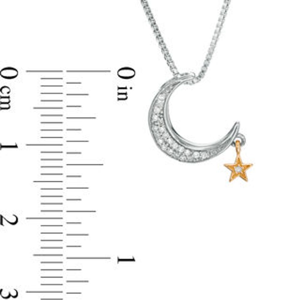 0.065 CT. T.W. Diamond Moon with Star Dangle Pendant in Sterling Silver and 14K Gold|Peoples Jewellers