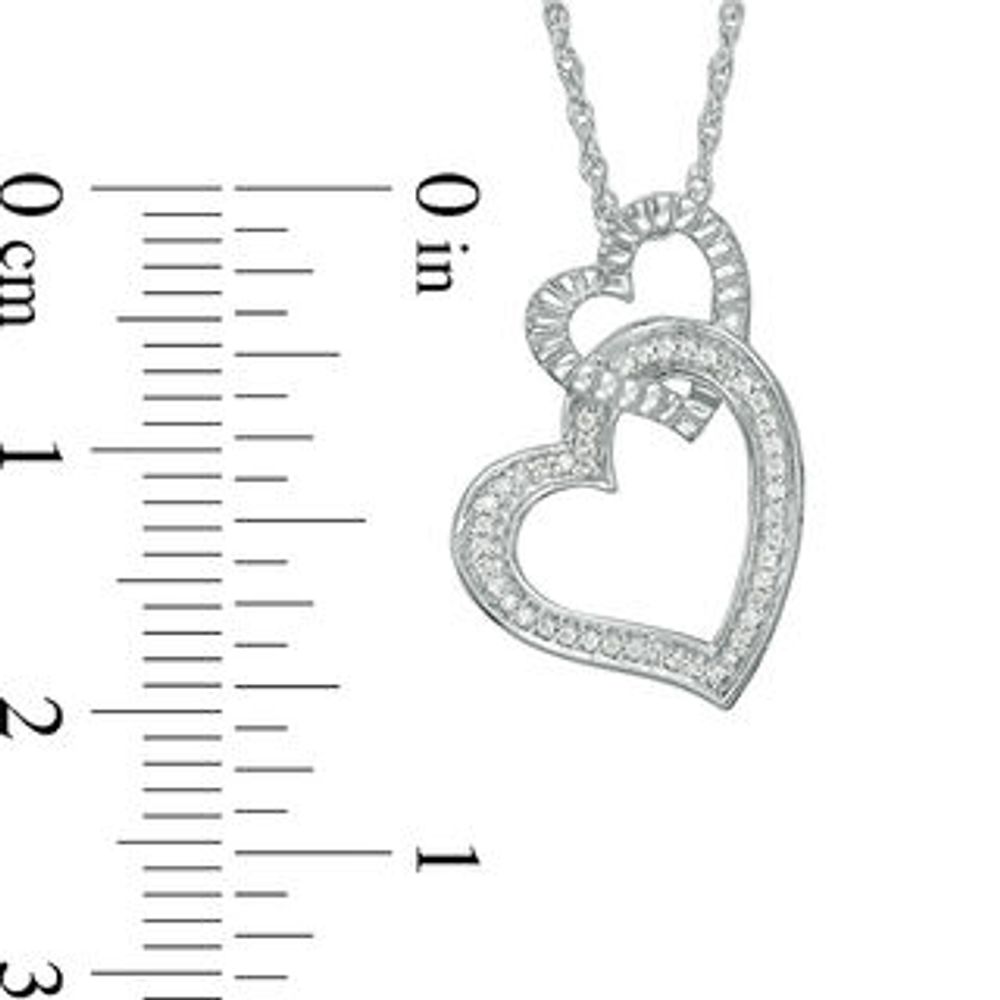 0.04 CT. T.W. Diamond Double Tilted Heart Pendant in Sterling Silver|Peoples Jewellers