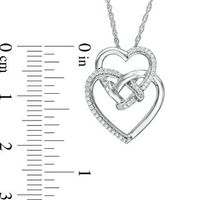 0.085 CT. T.W. Diamond Double Heart with Square Knot Pendant in Sterling Silver|Peoples Jewellers