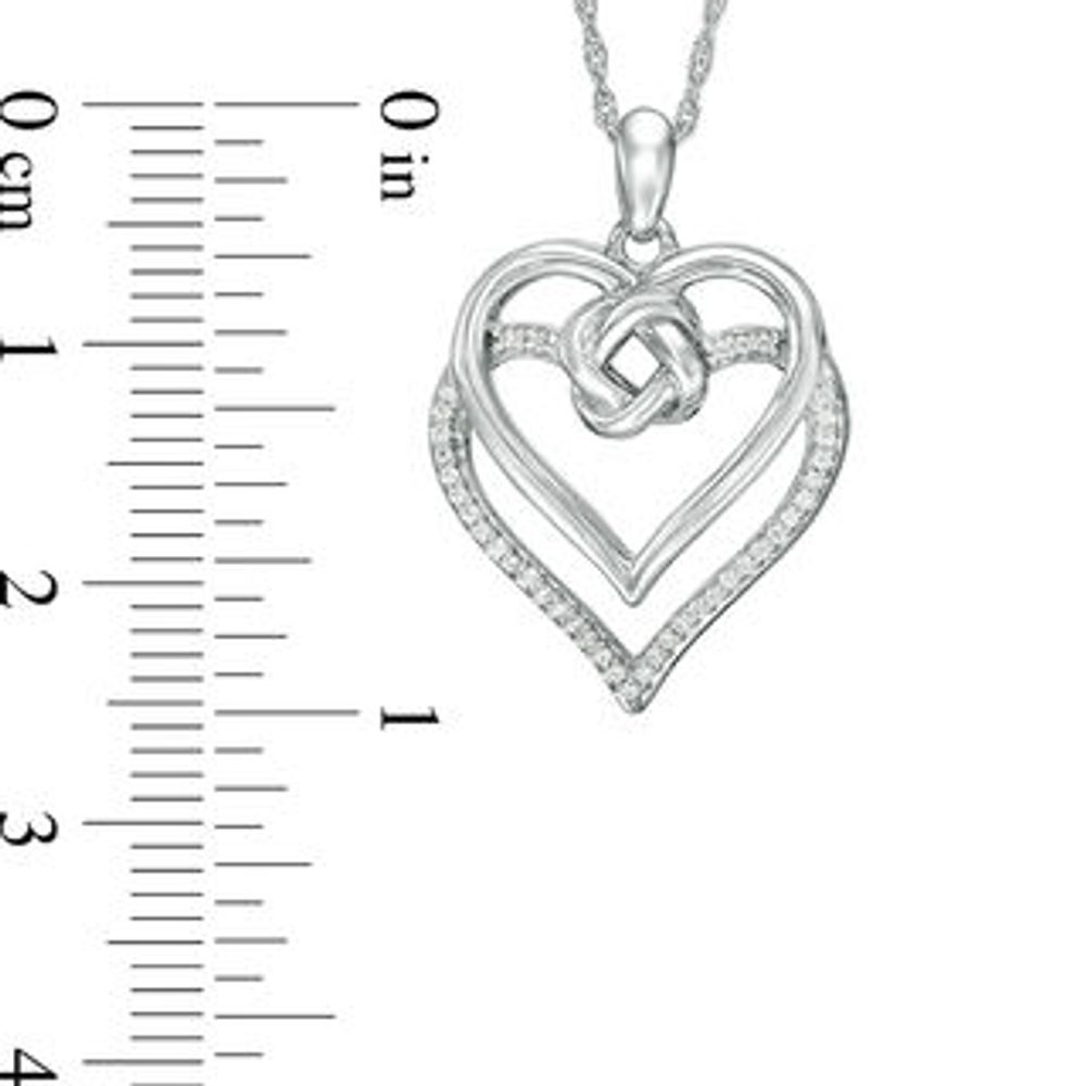 0.086 CT. T.W. Diamond Love Knot Double Heart Pendant in Sterling Silver|Peoples Jewellers