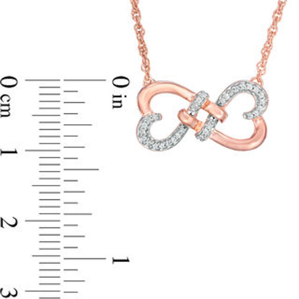 0.086 CT. T.W. Diamond Love Knot Double Heart Necklace in 10K Rose Gold - 17.5"|Peoples Jewellers