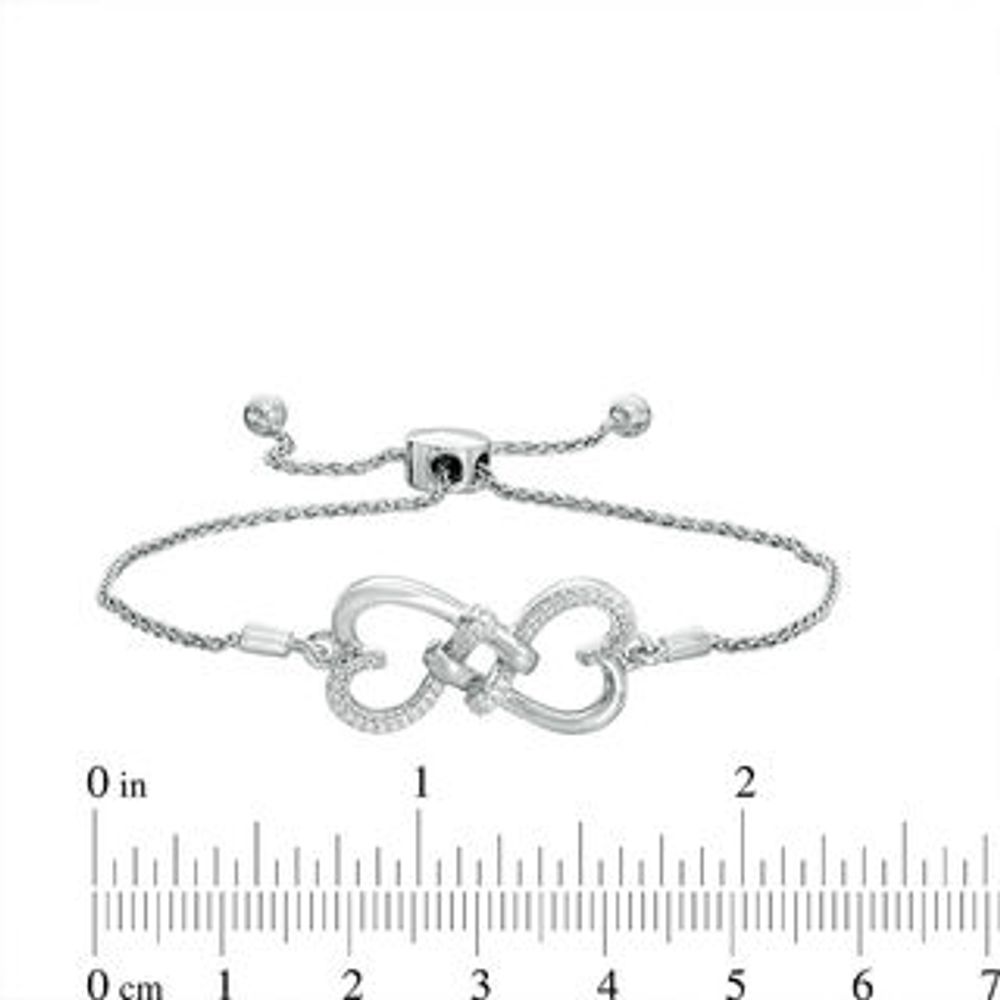 0.149 CT. T.W. Diamond Love Knot Hearts Bolo Bracelet in Sterling Silver - 9.5"|Peoples Jewellers