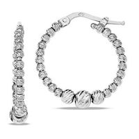 6.0 x 27.0mm Diamond-Cut Graduated Beaded Hoop Earrings in Sterling Silver|Peoples Jewellers