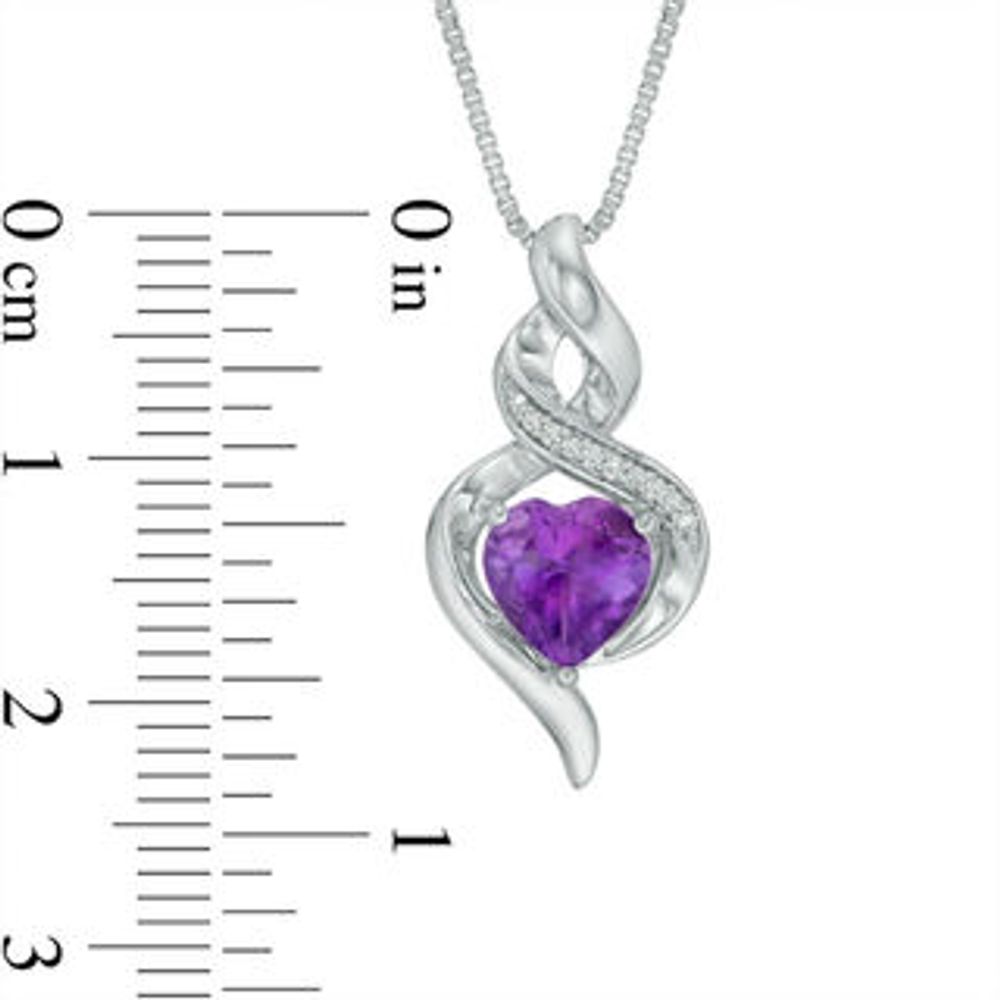 7.0mm Heart-Shaped Amethyst and Diamond Accent Twist Flame Pendant in Sterling Silver|Peoples Jewellers