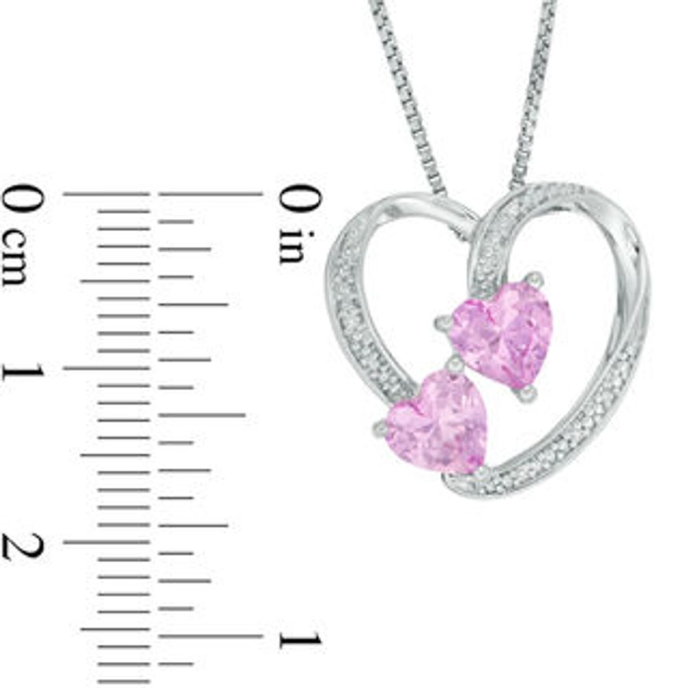 6.0mm Lab-Created Pink Sapphire and Diamond Accent Loop Heart Pendant in Sterling Silver|Peoples Jewellers