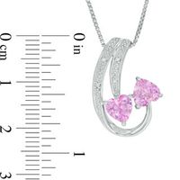 6.0mm Heart-Shaped Lab-Created Pink Sapphire and Diamond Accent Double Swirl Pendant in Sterling Silver|Peoples Jewellers