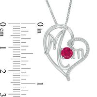 5.0mm Lab-Created Ruby and Diamond Accent "Mom" Tilted Heart Pendant in Sterling Silver|Peoples Jewellers