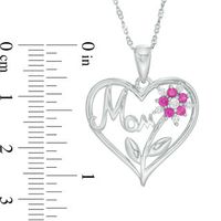 Lab-Created Ruby and White Sapphire "Mom" Flower Heart Pendant in Sterling Silver|Peoples Jewellers