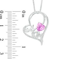 6.0mm Lab-Created Pink Sapphire and 0.066 CT. T.W. Diamond "MOM" Tilted Heart Pendant in Sterling Silver|Peoples Jewellers