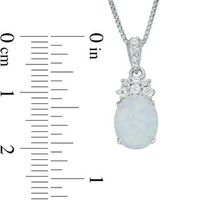 Oval Lab-Created Opal and White Sapphire Vintage-Style Drop Pendant in Sterling Silver|Peoples Jewellers