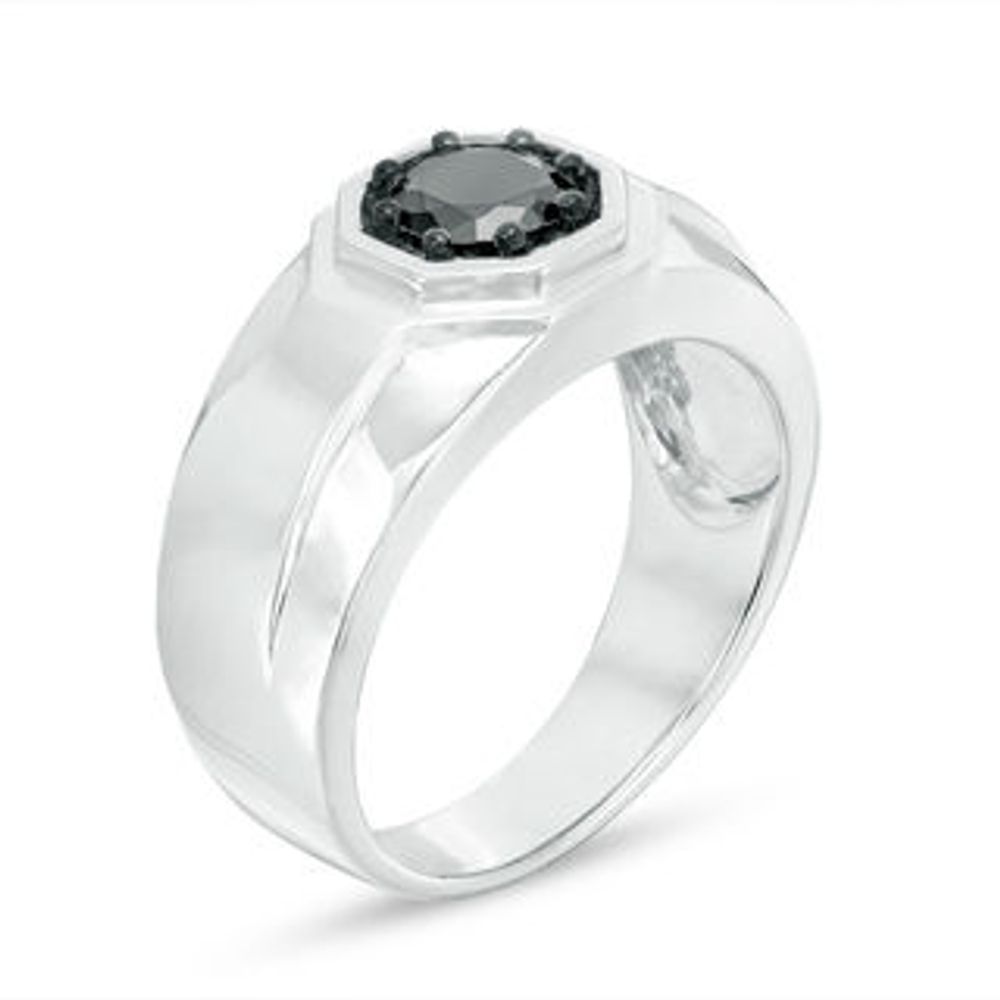 Men's 0.69 CT. Black Diamond Octagon Frame Signet Ring in Sterling Silver|Peoples Jewellers