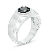 Men's 0.69 CT. Black Diamond Octagon Frame Signet Ring in Sterling Silver|Peoples Jewellers