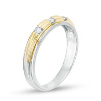 Men's 0.085 CT. T.W. Diamond Three Stone Wedding Band in 10K Two-Tone Gold|Peoples Jewellers