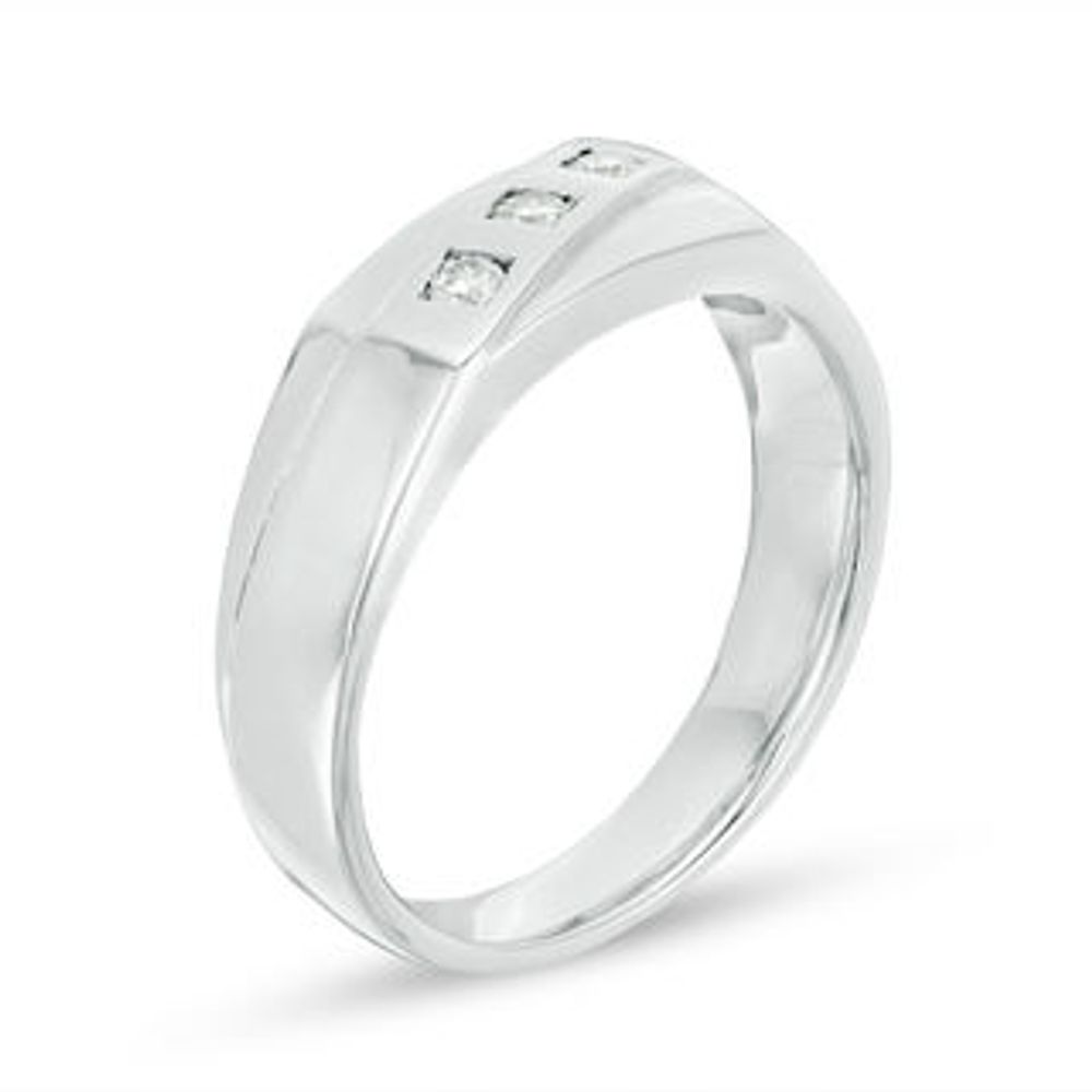 Men's 0.115 CT. T.W. Diamond Three Stone Slant Band in Sterling Silver|Peoples Jewellers