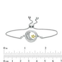 Diamond Accent Moon and Star "Love" Message Bolo Bracelet in Sterling Silver and 10K Gold - 9.5"|Peoples Jewellers