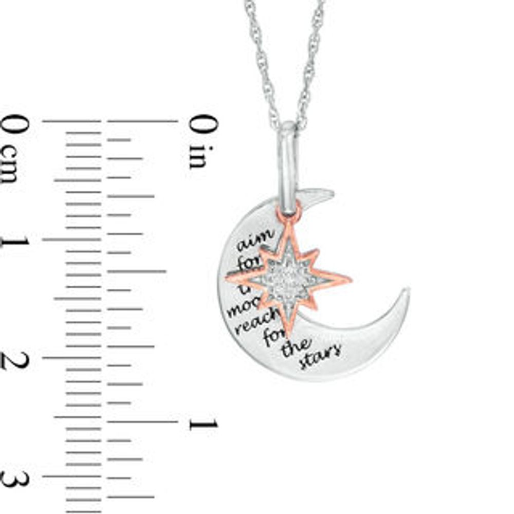 Diamond Accent Crescent Moon and Star Pendant in Sterling Silver and 10K Rose Gold|Peoples Jewellers