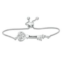 Diamond Accent Sideways Heart Key Bolo Bracelet in Sterling Silver (1 Line) - 9.5"|Peoples Jewellers