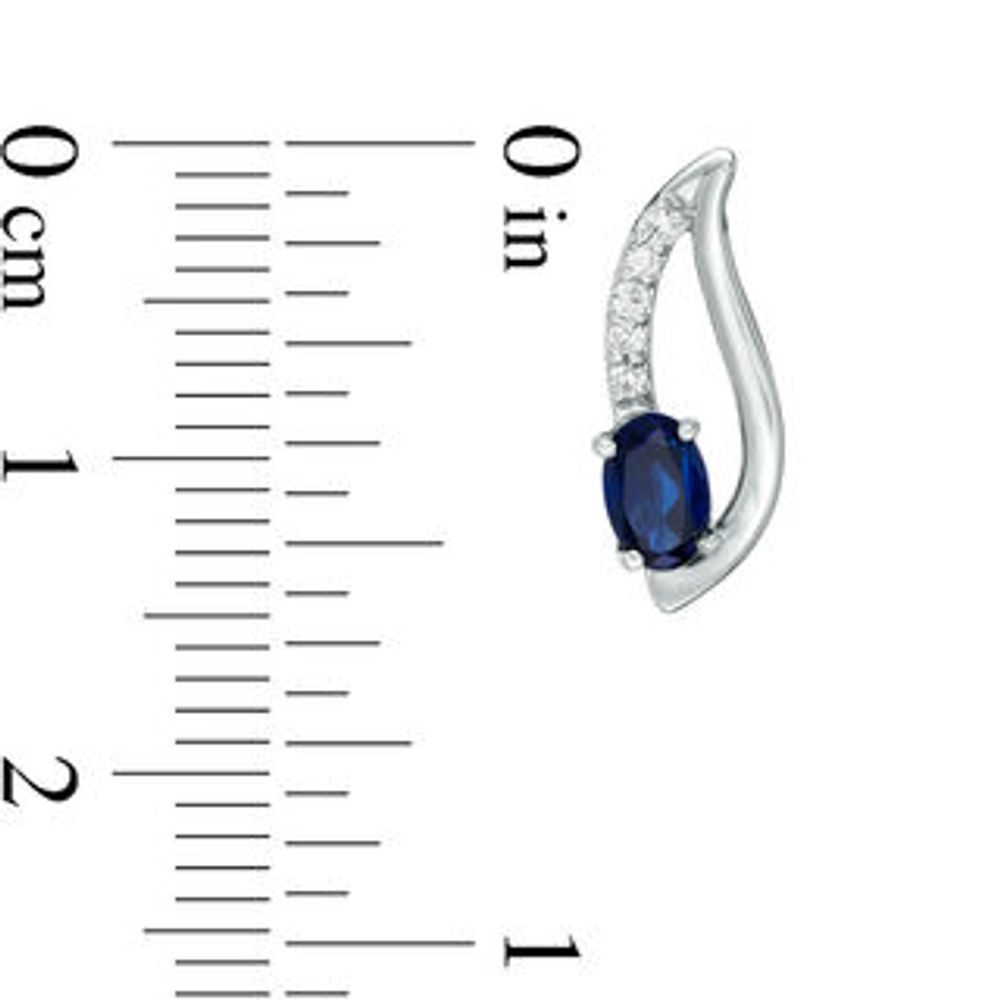 Oval Lab-Created Blue Sapphire and 0.085 CT. T.W. Diamond Split Swirl Drop Earrings in Sterling Silver|Peoples Jewellers
