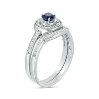 4.0mm Lab-Created Blue Sapphire and 0.23 CT. T.W. Diamond Frame Bridal Set in 10K White Gold|Peoples Jewellers