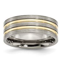 Men's 8.0mm Yellow IP Double Stripe Groove Brushed Wedding Band in Titanium|Peoples Jewellers
