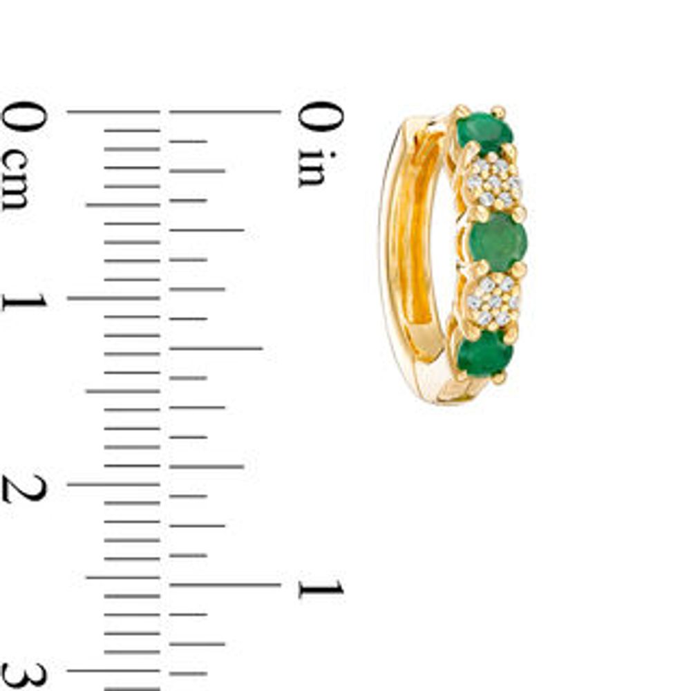 Emerald and 0.08 CT. T.W. Composite Diamond Alternating Hoop Earrings in 10K Gold|Peoples Jewellers