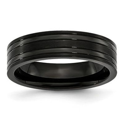 Men's 6.0mm Comfort-Fit Brushed and Polished Grooved Wedding Band in Black IP Titanium|Peoples Jewellers