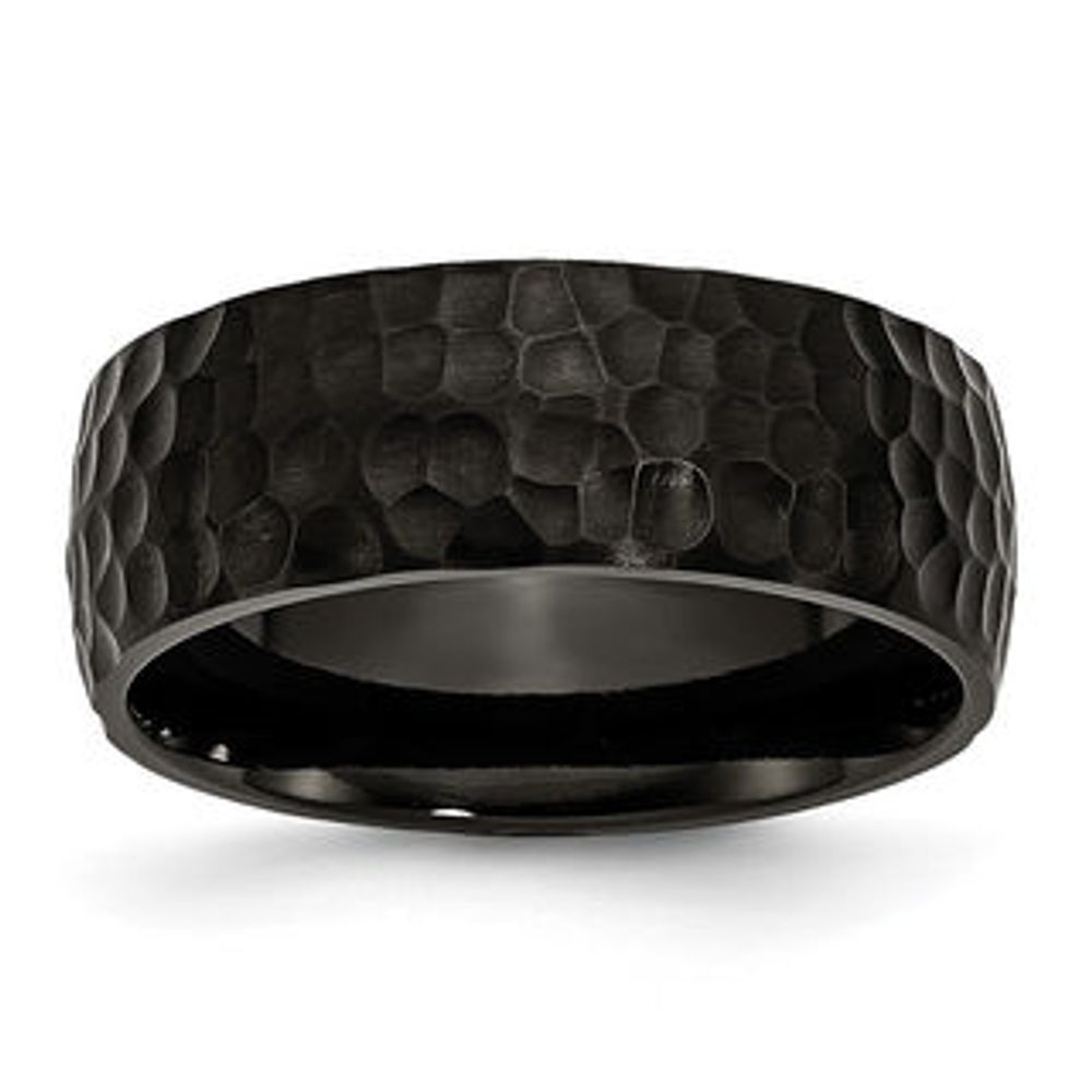 Men's 8.0mm Hammered Wedding Band in Black IP Titanium|Peoples Jewellers