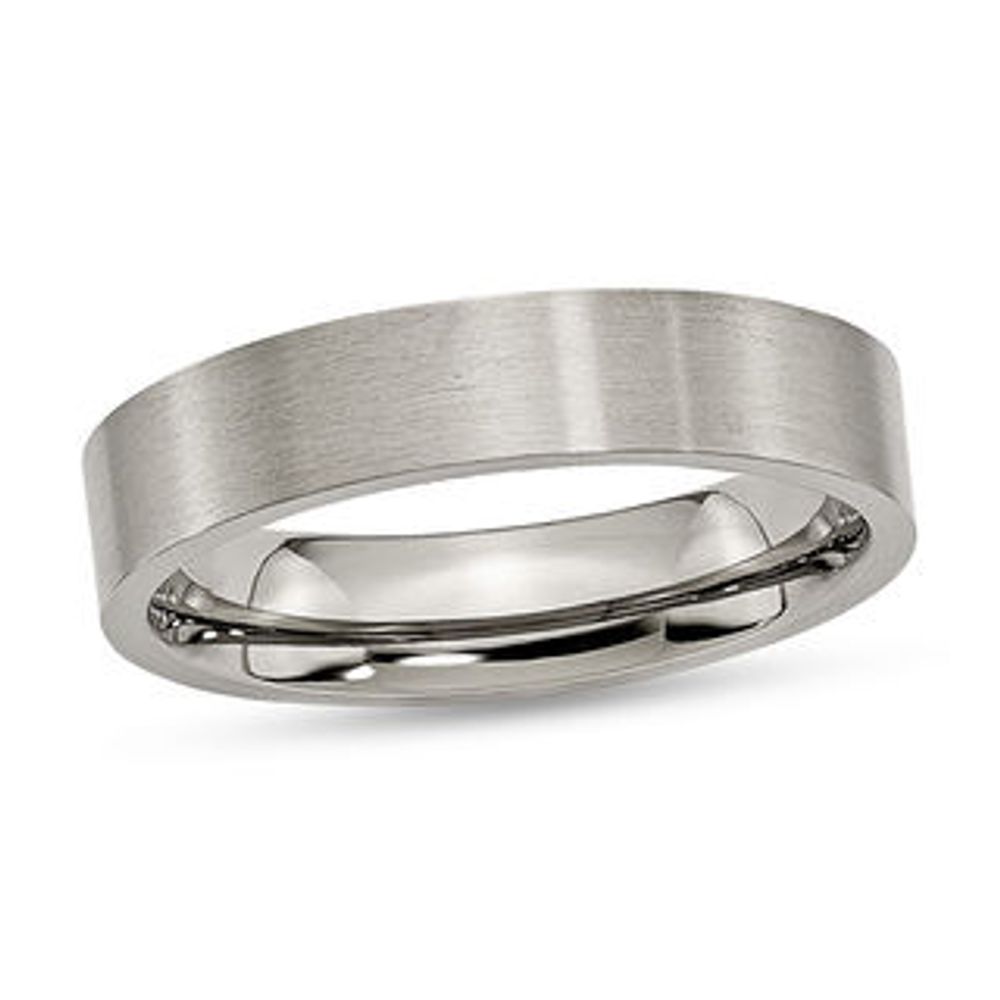Men's 5.0mm Comfort-Fit Brushed Flat Square-Edged Wedding Band in Titanium|Peoples Jewellers