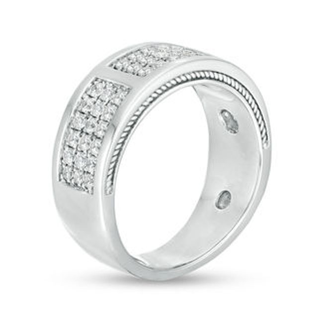 Men's 0.95 CT. T.W. Diamond Brick-Patterned Ring in 10K White Gold|Peoples Jewellers