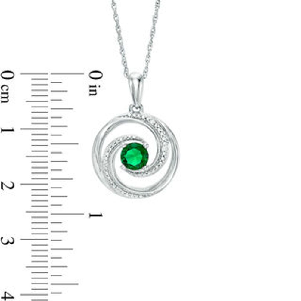 5.0mm Lab-Created Emerald and Diamond Accent Beaded Circular Wave Pendant in Sterling Silver|Peoples Jewellers