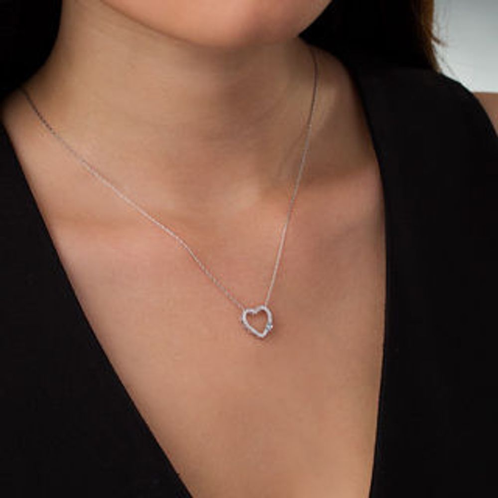 Aquamarine and Lab-Created White Sapphire Heart Pendant in 10K White Gold|Peoples Jewellers