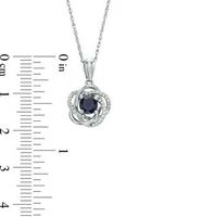 5.0mm Lab-Created Blue Sapphire and 0.087 CT. T.W. Diamond Floral Love Knot Pendant in 10K White Gold|Peoples Jewellers