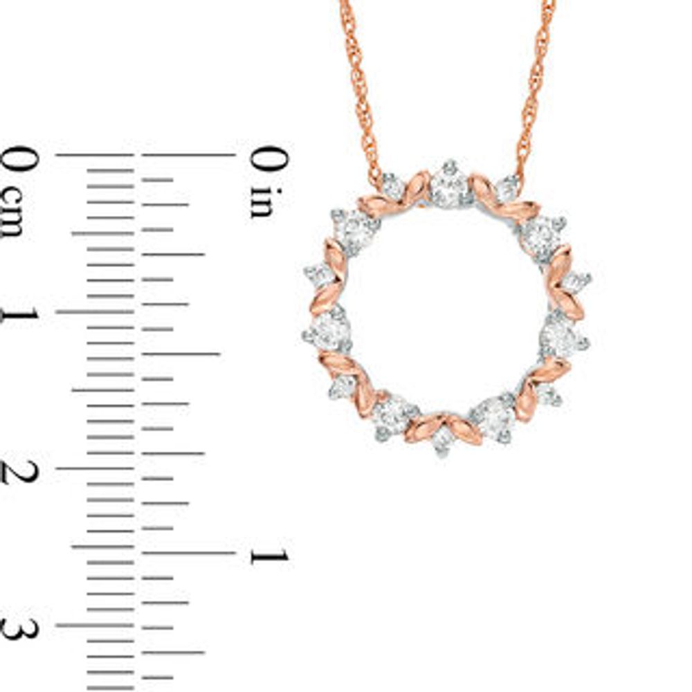 Lab-Created White Sapphire Leaf Motif Circle Pendant in 10K Rose Gold|Peoples Jewellers