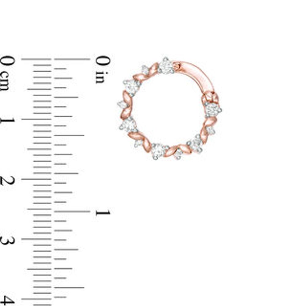 Lab-Created White Sapphire Leaf Motif Circle Hoop Earrings in 10K Rose Gold|Peoples Jewellers