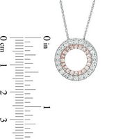 Lab-Created White Sapphire Open Double Circle Pendant in Sterling Silver and 10K Rose Gold|Peoples Jewellers