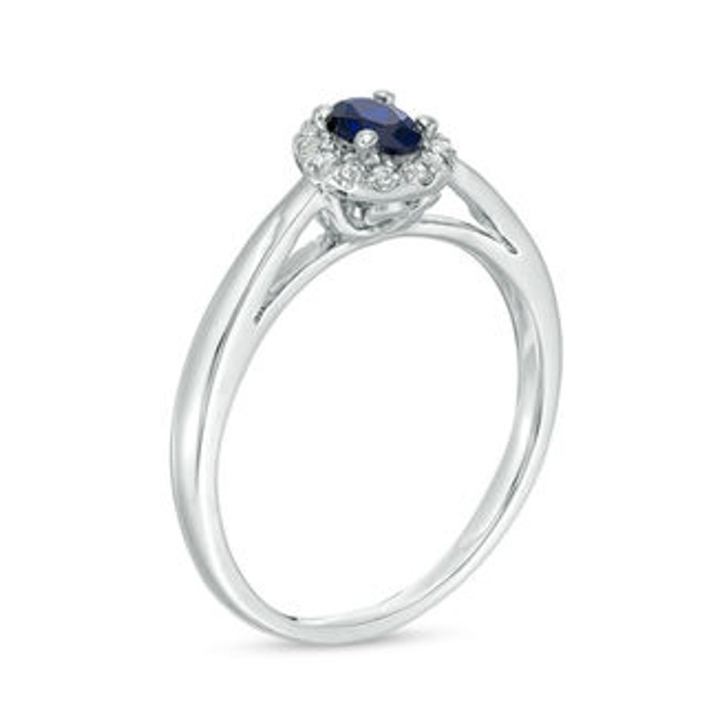 Oval Lab-Created Blue and White Sapphire Frame Ring in 10K White Gold|Peoples Jewellers