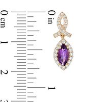 Marquise Amethyst and 0.47 CT. T.W. Diamond Frame Awareness Ribbon Drop Earrings in 10K Gold|Peoples Jewellers