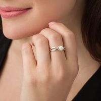 5.0mm Freshwater Cultured Pearl and 0.118 CT. T.W. Diamond Frame Twist Shank Ring in Sterling Silver|Peoples Jewellers