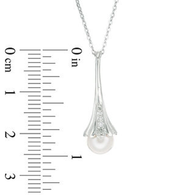 7.0mm Freshwater Cultured Pearl and Diamond Accent Flower Drop Pendant in Sterling Silver|Peoples Jewellers