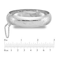 15.0mm Diamond-Cut Pattern Bangle in Sterling Silver with Safety Chain|Peoples Jewellers