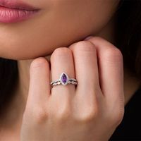 Marquise Amethyst and Lab-Created White Sapphire Frame Vintage-Style Bridal Set in 10K White Gold|Peoples Jewellers