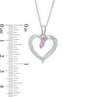 Graduated Lab-Created Pink Sapphire and Diamond Accent Beaded Heart Outline Pendant in Sterling Silver|Peoples Jewellers