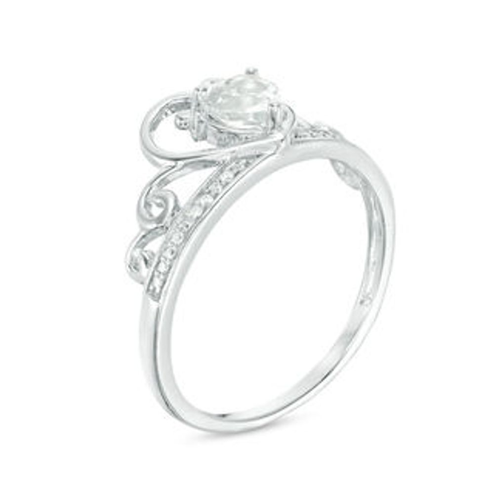 5.0mm Heart-Shaped White Topaz and Diamond Accent Tiara Ring in 10K White Gold|Peoples Jewellers