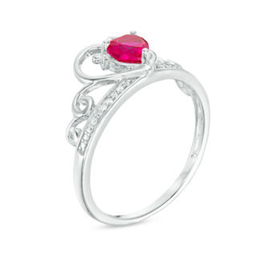 5.0mm Heart-Shaped Lab-Created Ruby and Diamond Accent Tiara Ring in 10K White Gold|Peoples Jewellers