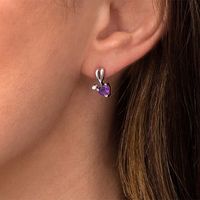 5.0mm Heart-Shaped Amethyst and Lab-Created White Sapphire Folded Arrow Drop Earrings in Sterling Silver|Peoples Jewellers